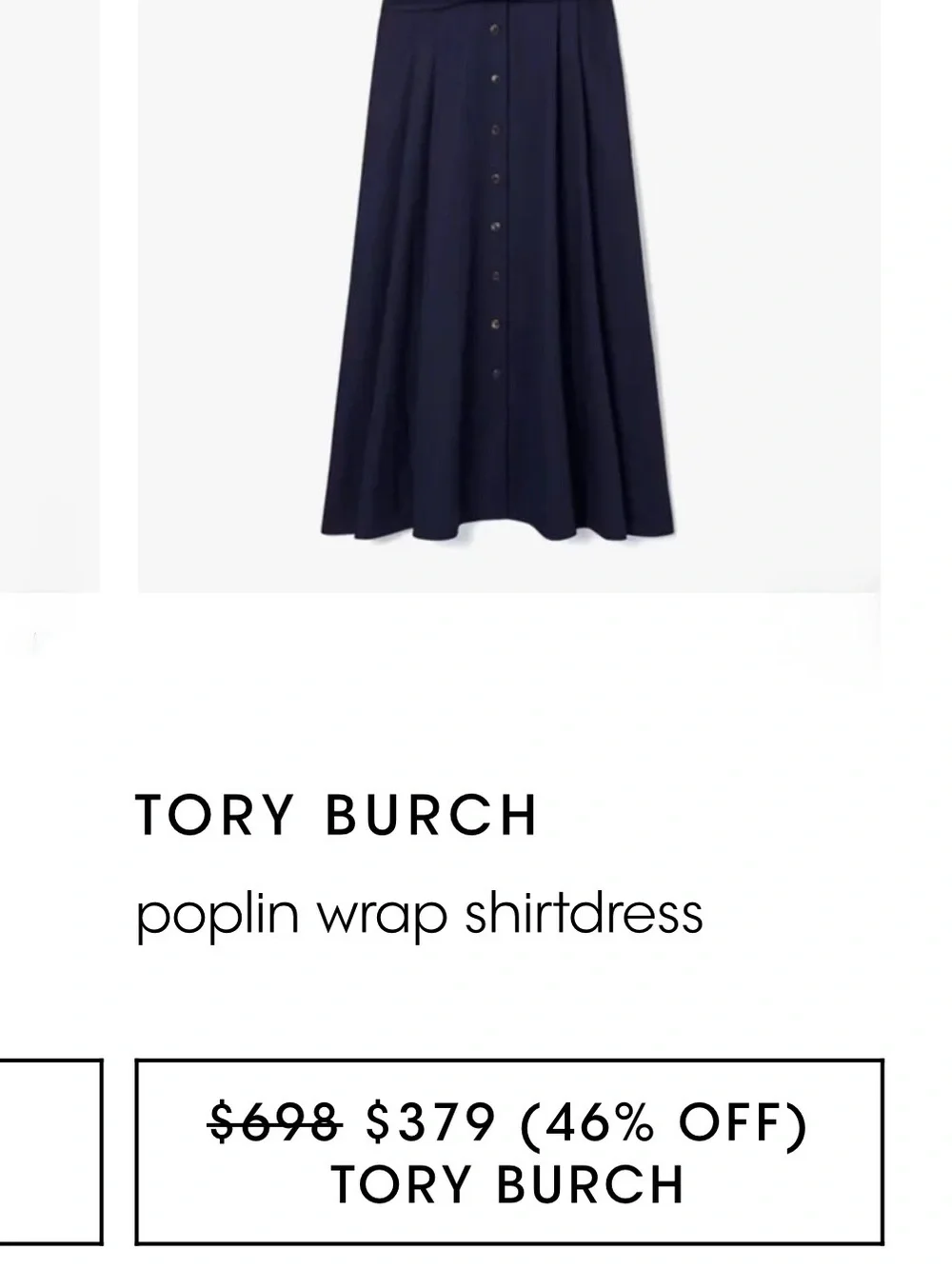 Tory Burch Poplin Wrap Shirtdress Navy Blue A-line NWOT